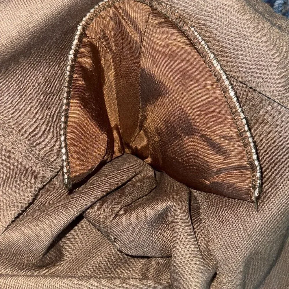 Vintage 80’s Brown Beige Linen Blend Oversized Bold Shoulder Double Breasted Wom